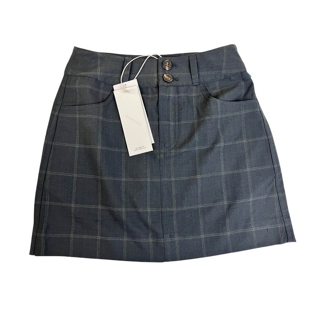 Saturdays NYC Zoe Gabardine Skirt Womens 0 Black NWT Plaid Mini W32431SR02